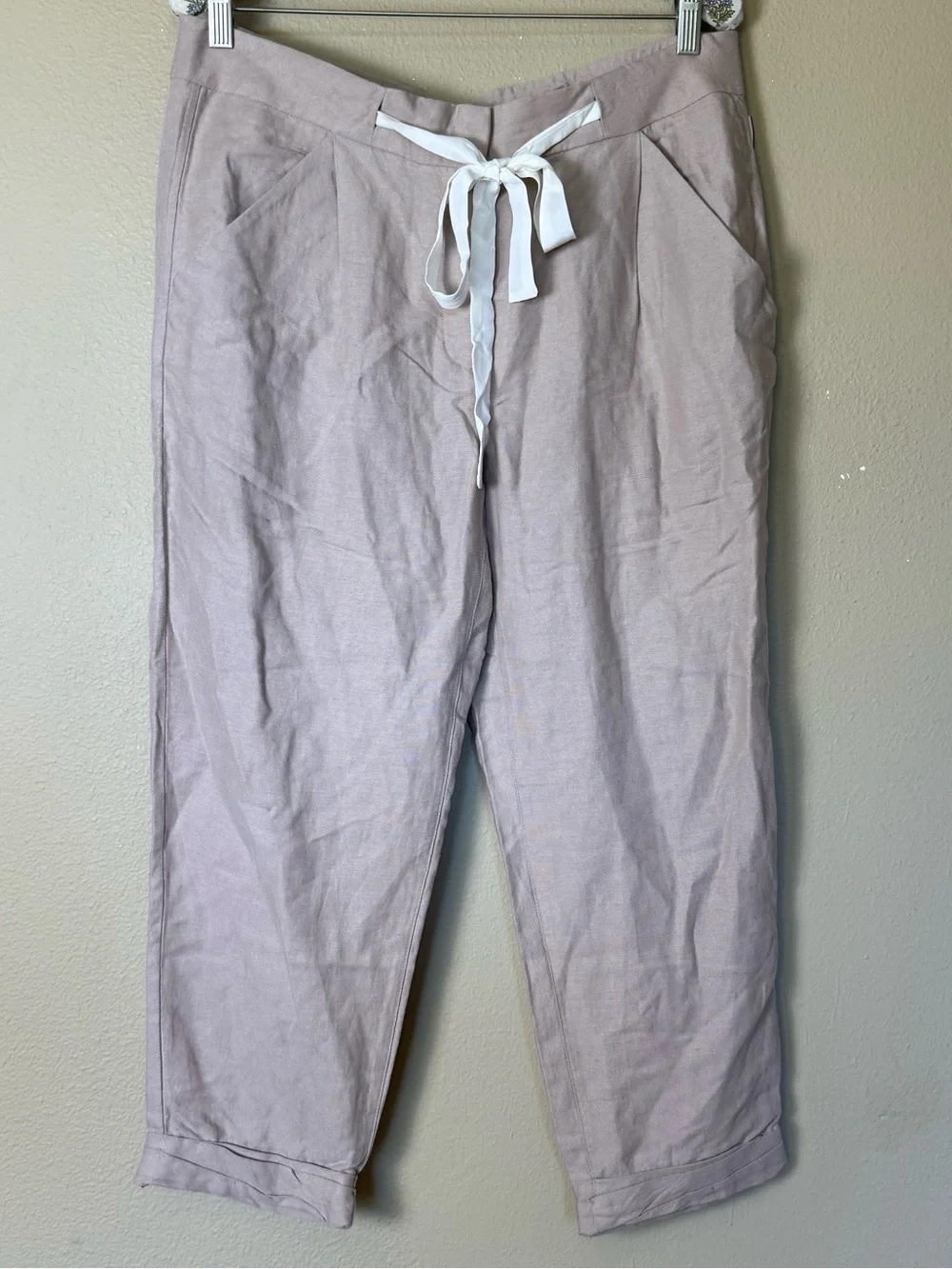 Aritzia Wilfred Beige Drawstring Cropped Linen Pants Size 8